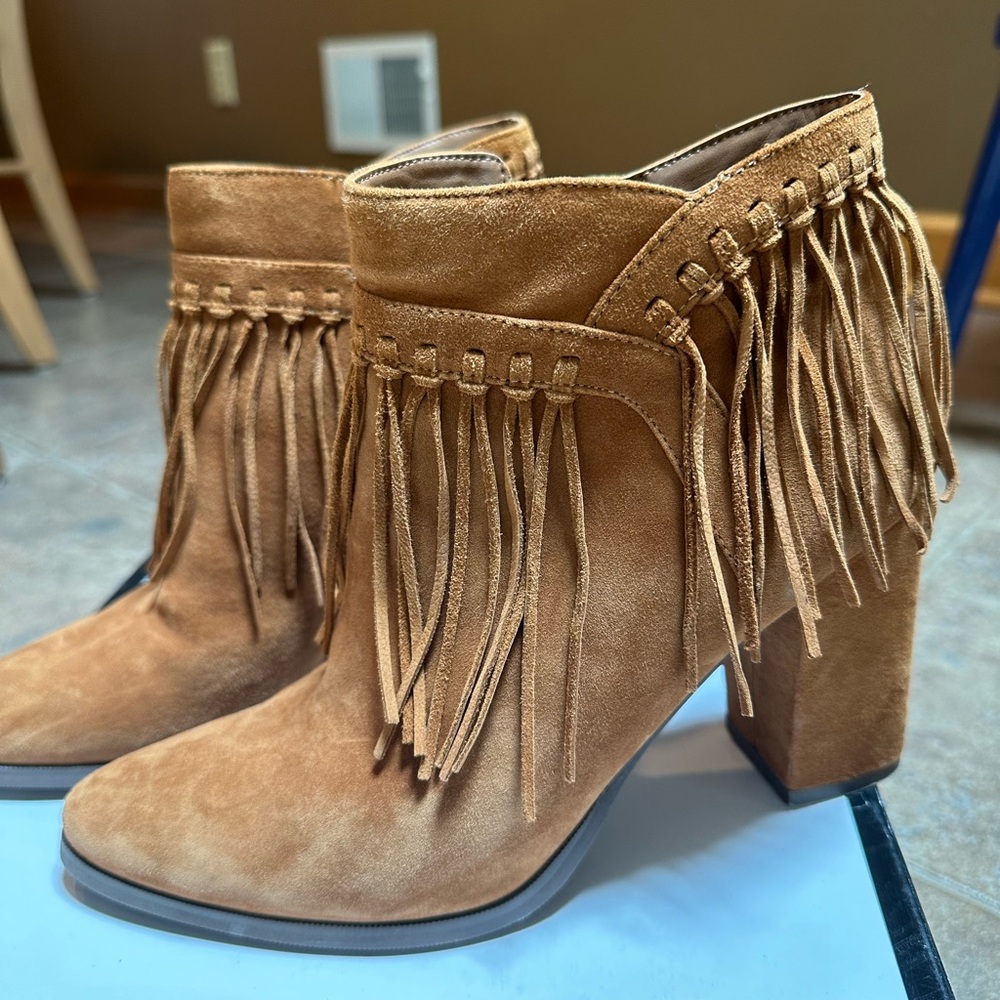 Suede fringe ankle boots, Nine West size 6